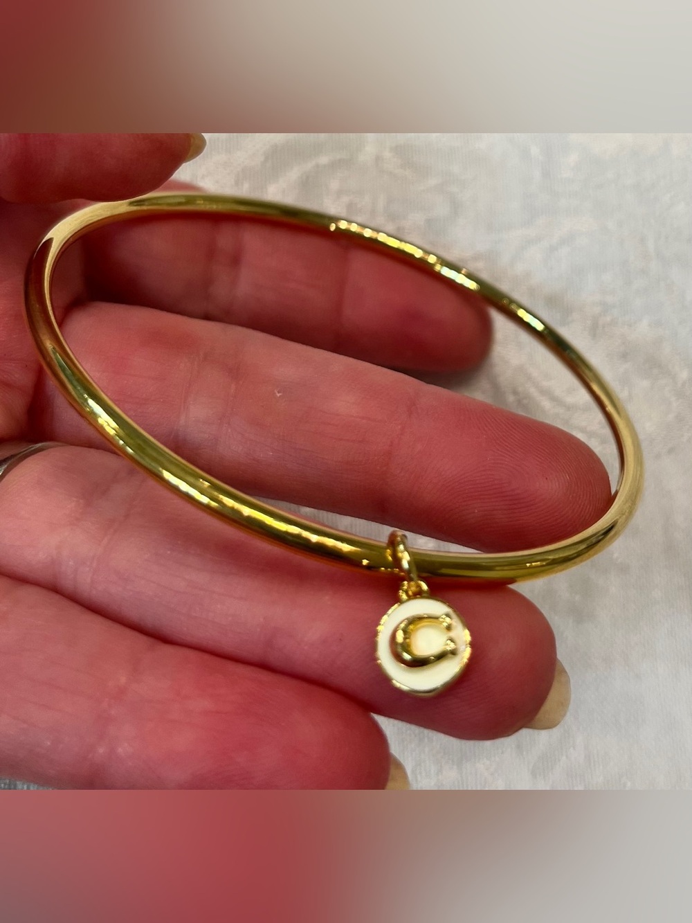 Coach Gold Tone Signature C Charm Bangle Bracelet - Picture 3 of 8